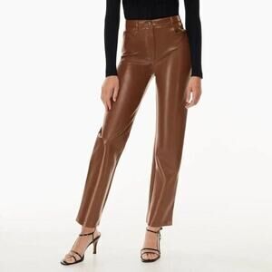 Aritzia Wilfred The Melina Faux Leather Straight Leg Pants Cognac Brown size 6